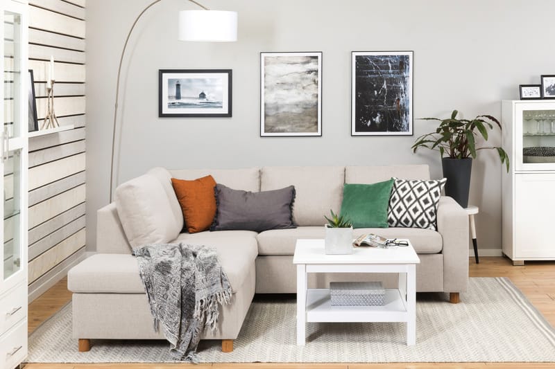 Crazy 3-seters Venstrevendt L-formet Sjeselongsofa i Stoff - Beige - Møbler - Sofaer - Sofaer med sjeselong - 2 seters sofa med divan