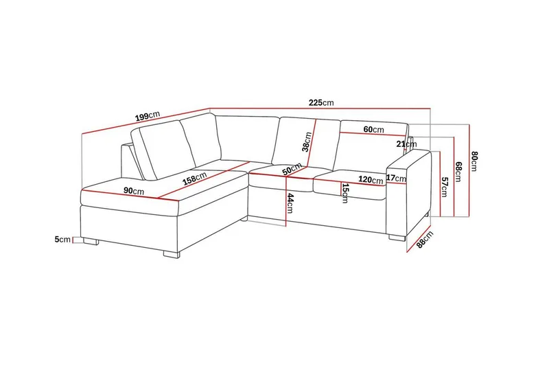Crazy 3-seters Venstrevendt L-formet Sjeselongsofa i Stoff - Beige - Møbler - Sofaer - Sofaer med sjeselong - 2 seters sofa med divan