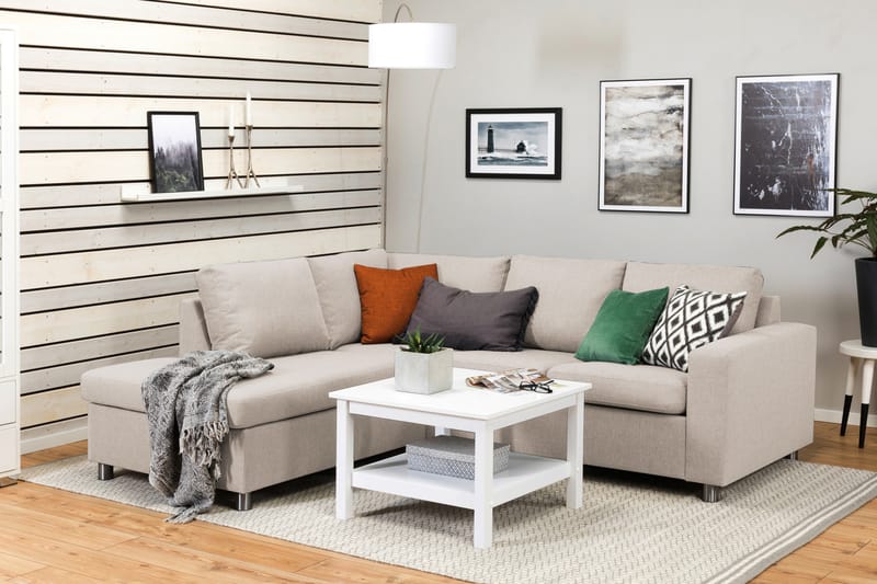 Crazy 3-seters Venstrevendt L-formet Sjeselongsofa i Stoff - Beige - Møbler - Sofaer - Sofaer med sjeselong - 2 seters sofa med divan