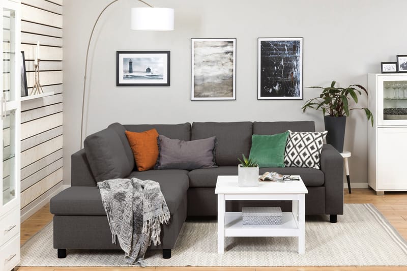 Crazy 3-seters Venstrevendt L-formet Sjeselongsofa i Stoff - Mørk grå - Møbler - Sofaer - Sofaer med sjeselong - 2 seters sofa med divan