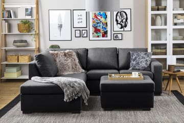 Crazy 3-seters Venstrevendt L-formet Sjeselongsofa i Stoff - Mørk grå - Møbler - Sofaer - Sofaer med sjeselong - 2 seters sofa med divan