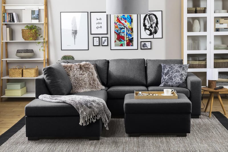 Crazy 3-seters Venstrevendt L-formet Sjeselongsofa i Stoff - Mørk grå - Møbler - Sofaer - Sofaer med sjeselong - 2 seters sofa med divan