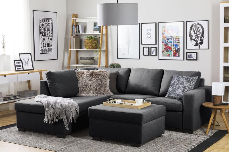 Crazy 3-seters Venstrevendt L-formet Sjeselongsofa i Stoff - Mørk grå - Møbler - Sofaer - Sofaer med sjeselong - 2 seters sofa med divan