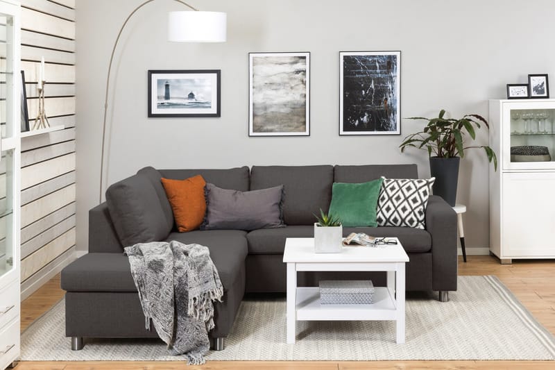 Crazy 3-seters Venstrevendt L-formet Sjeselongsofa i Stoff - Mørk grå - Møbler - Sofaer - Sofaer med sjeselong - 2 seters sofa med divan