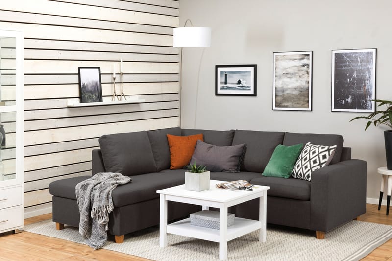 Crazy 3-seters Venstrevendt L-formet Sjeselongsofa i Stoff - Mørk grå - Møbler - Sofaer - Sofaer med sjeselong - 2 seters sofa med divan