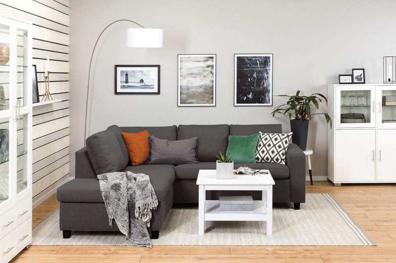 Crazy 3-seters Venstrevendt L-formet Sjeselongsofa i Stoff - Mørk grå - Møbler - Sofaer - Sofaer med sjeselong - 2 seters sofa med divan