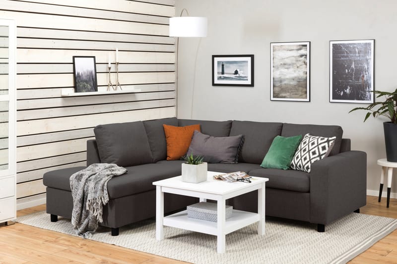 Crazy 3-seters Venstrevendt L-formet Sjeselongsofa i Stoff - Mørk grå - Møbler - Sofaer - Sofaer med sjeselong - 2 seters sofa med divan