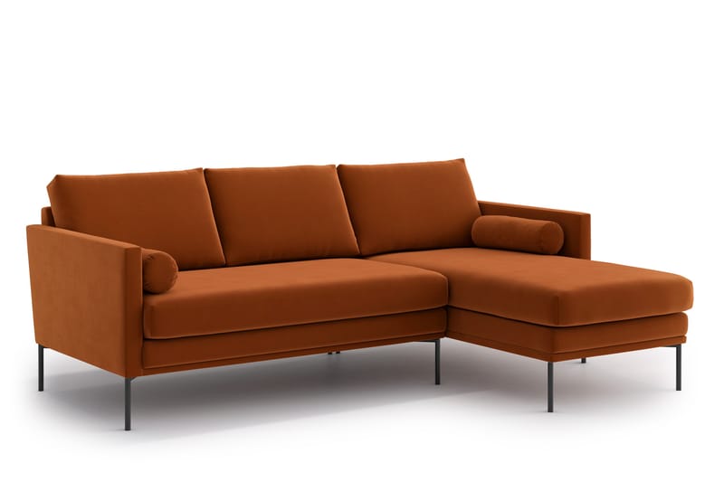 3-seter Divansofa Nauro - Fløye/Oransje/Brun - 3 seters sofa med divan - Sofaer med sjeselong