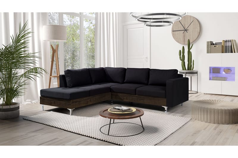 3-seters Hjørnesofa Feltch - Svart - Møbler - Sofaer - Sofaer med sjeselong - 3 seters sofa med divan