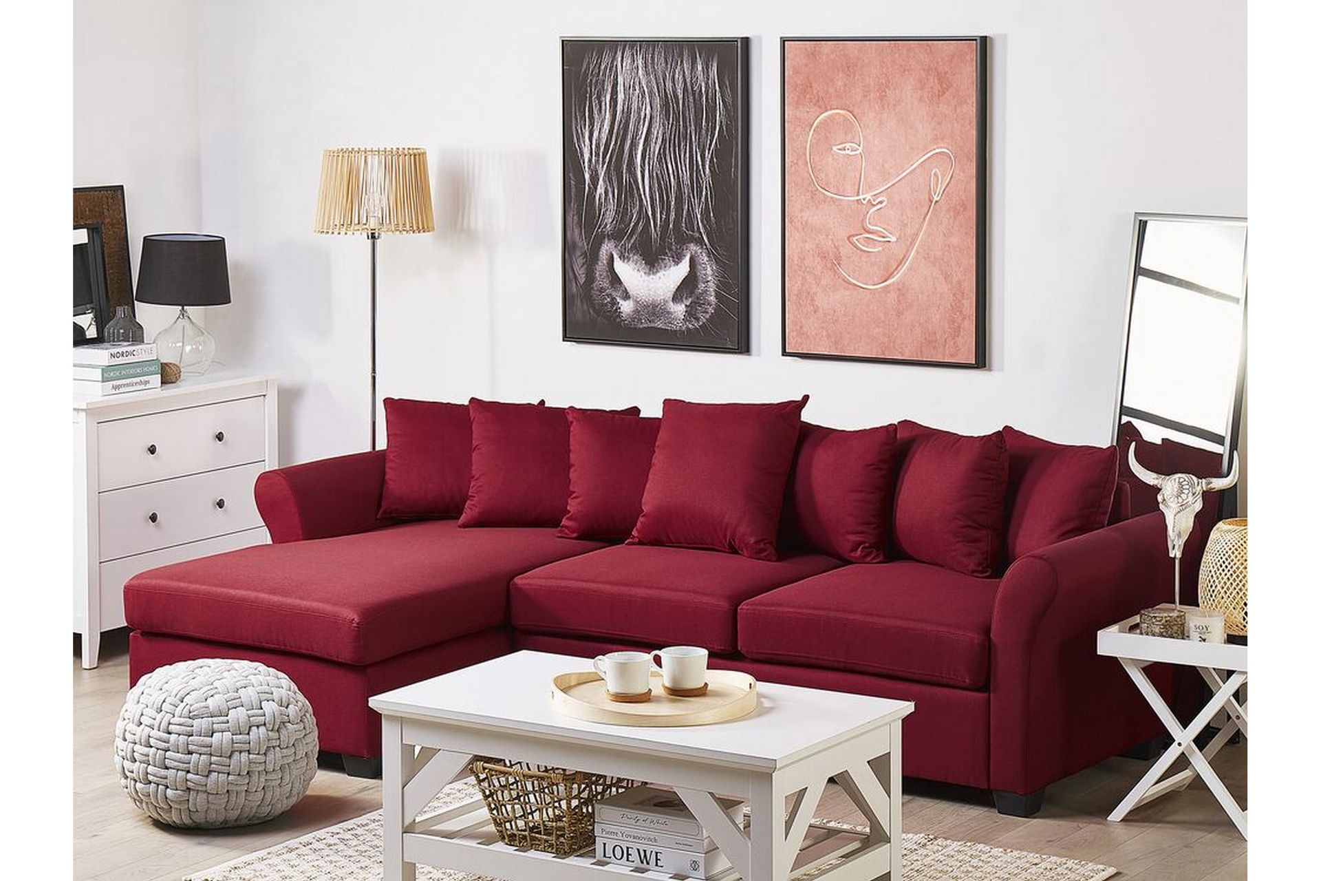 3-seters Hjørnesofa Lyngsnes - Mørkerød - Møbler - Sofaer - Sofaer med sjeselong - 3 seters sofa med divan