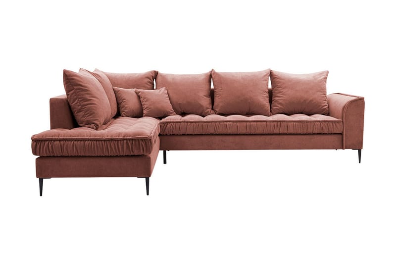 3-seters Hjørnesofa Mierzen - Rosa - Fløyelssofaer - 3 seters sofa med divan - Sofaer med sjeselong