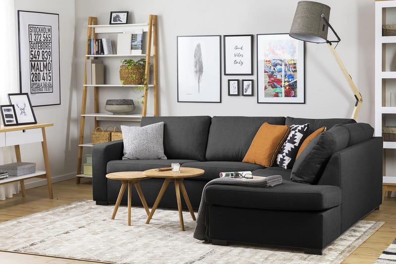 Crazy 3-seters Høyrevendt L-formet Sjeselongsofa i Stoff - Antrasitt - Møbler - Sofaer - Sofaer med sjeselong - 3 seters sofa med divan