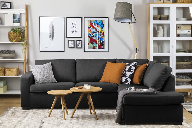 Crazy 3-seters Høyrevendt L-formet Sjeselongsofa i Stoff - Antrasitt - Møbler - Sofaer - Sofaer med sjeselong - 3 seters sofa med divan