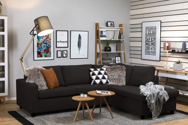 Crazy 3-seters Høyrevendt L-formet Sjeselongsofa i Stoff - Antrasitt - Møbler - Sofaer - Sofaer med sjeselong - 3 seters sofa med divan