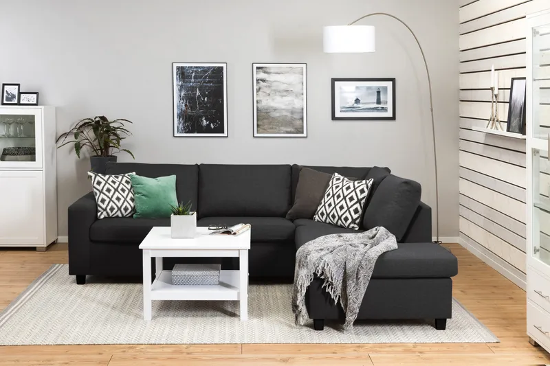 Crazy 3-seters Høyrevendt L-formet Sjeselongsofa i Stoff - Antrasitt - Møbler - Sofaer - Sofaer med sjeselong - 3 seters sofa med divan