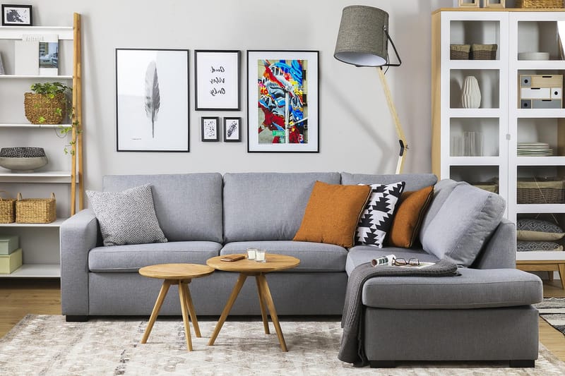 Crazy 3-seters Høyrevendt L-formet Sjeselongsofa i Stoff - Grå - Møbler - Sofaer - Sofaer med sjeselong - 3 seters sofa med divan