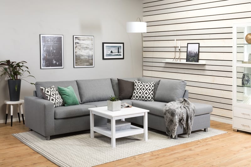 Crazy 3-seters Høyrevendt L-formet Sjeselongsofa i Stoff - Grå - Møbler - Sofaer - Sofaer med sjeselong - 3 seters sofa med divan