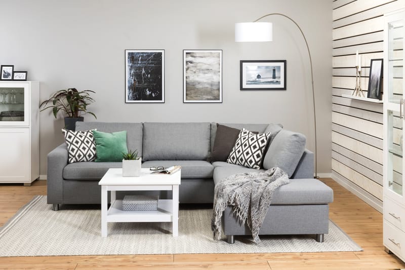 Crazy 3-seters Høyrevendt L-formet Sjeselongsofa i Stoff - Grå - Møbler - Sofaer - Sofaer med sjeselong - 3 seters sofa med divan