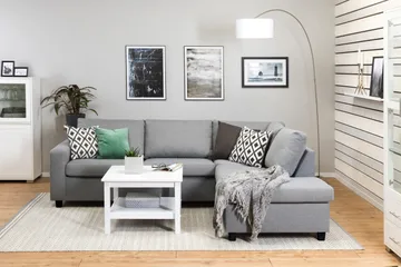 Crazy 3-seters Høyrevendt L-formet Sjeselongsofa i Stoff - Grå - Møbler - Sofaer - Sofaer med sjeselong - 3 seters sofa med divan