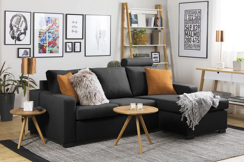 Crazy 3-seters Vendbar L-formet Sjeselongsofa i Stoff - Antrasitt - Møbler - Sofaer - Sofaer med sjeselong - 3 seters sofa med divan