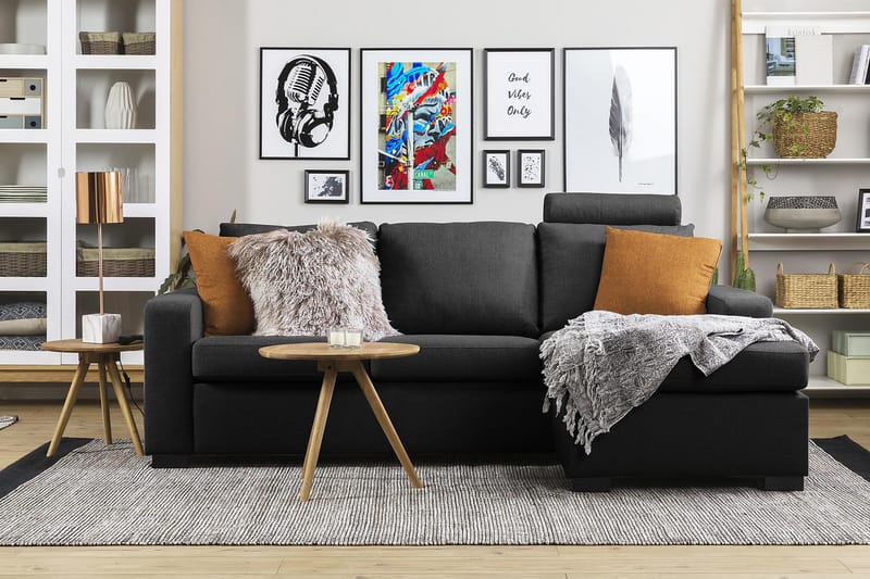 Crazy 3-seters Vendbar L-formet Sjeselongsofa i Stoff - Antrasitt - Møbler - Sofaer - Sofaer med sjeselong - 3 seters sofa med divan