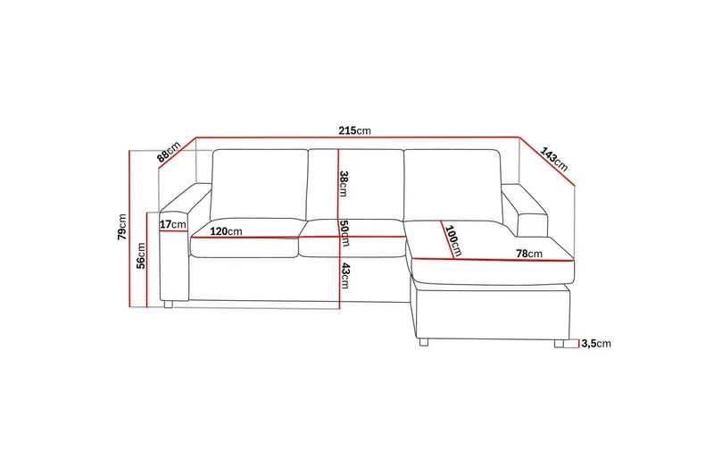 Crazy 3-seters Vendbar L-formet Sjeselongsofa i Stoff - Antrasitt - Møbler - Sofaer - Sofaer med sjeselong - 3 seters sofa med divan