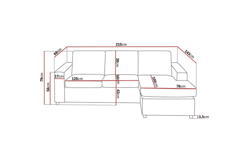 Crazy 3-seters Vendbar L-formet Sjeselongsofa i Stoff - Antrasitt - Møbler - Sofaer - Sofaer med sjeselong - 3 seters sofa med divan