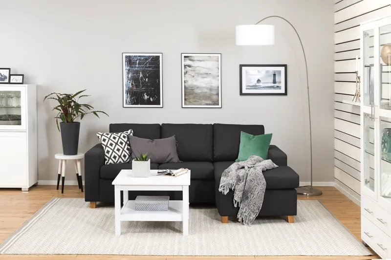 Crazy 3-seters Vendbar L-formet Sjeselongsofa i Stoff - Antrasitt - Møbler - Sofaer - Sofaer med sjeselong - 3 seters sofa med divan