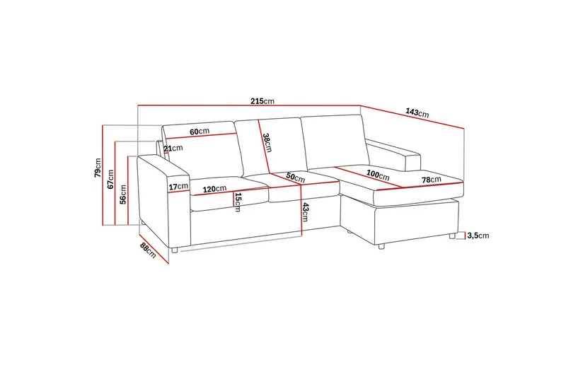 Crazy 3-seters Vendbar L-formet Sjeselongsofa i Stoff - Antrasitt - Møbler - Sofaer - Sofaer med sjeselong - 3 seters sofa med divan