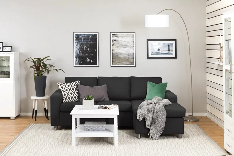 Crazy 3-seters Vendbar L-formet Sjeselongsofa i Stoff - Antrasitt - Møbler - Sofaer - Sofaer med sjeselong - 3 seters sofa med divan