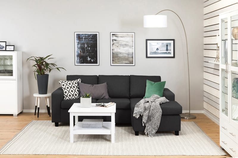 Crazy 3-seters Vendbar L-formet Sjeselongsofa i Stoff - Antrasitt - Møbler - Sofaer - Sofaer med sjeselong - 3 seters sofa med divan