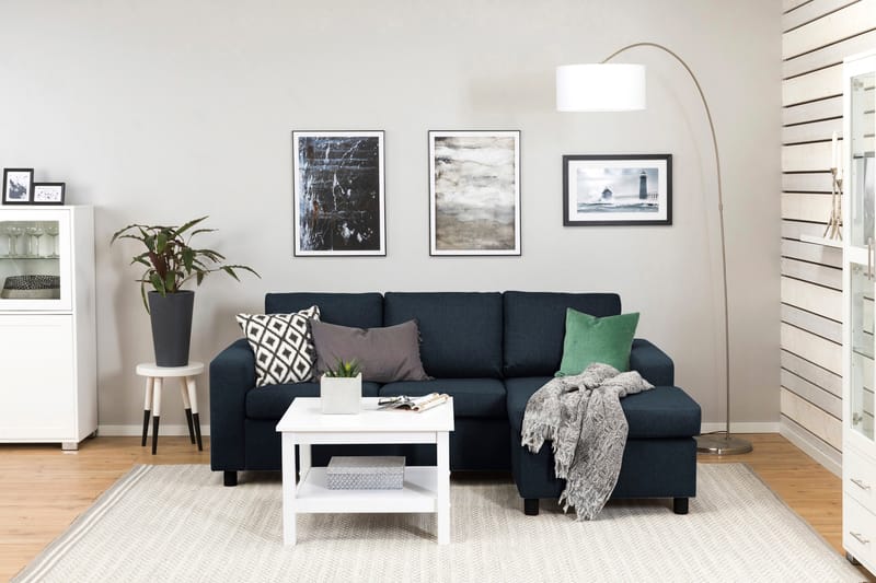 Crazy 3-seters Vendbar L-formet Sjeselongsofa i Stoff - Blå - Møbler - Sofaer - Sofaer med sjeselong - 3 seters sofa med divan