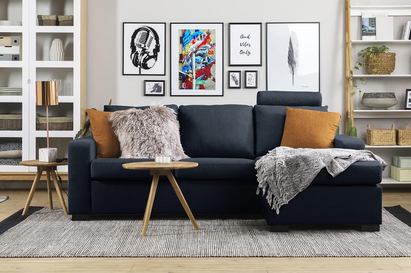 Crazy 3-seters Vendbar L-formet Sjeselongsofa i Stoff - Blå - Møbler - Sofaer - Sofaer med sjeselong - 3 seters sofa med divan