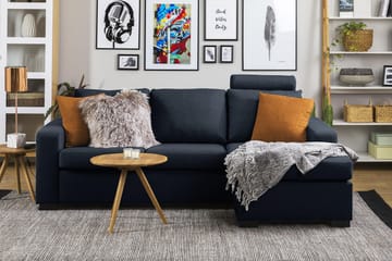 Crazy 3-seters Vendbar L-formet Sjeselongsofa i Stoff - Blå - Møbler - Sofaer - Sofaer med sjeselong - 3 seters sofa med divan
