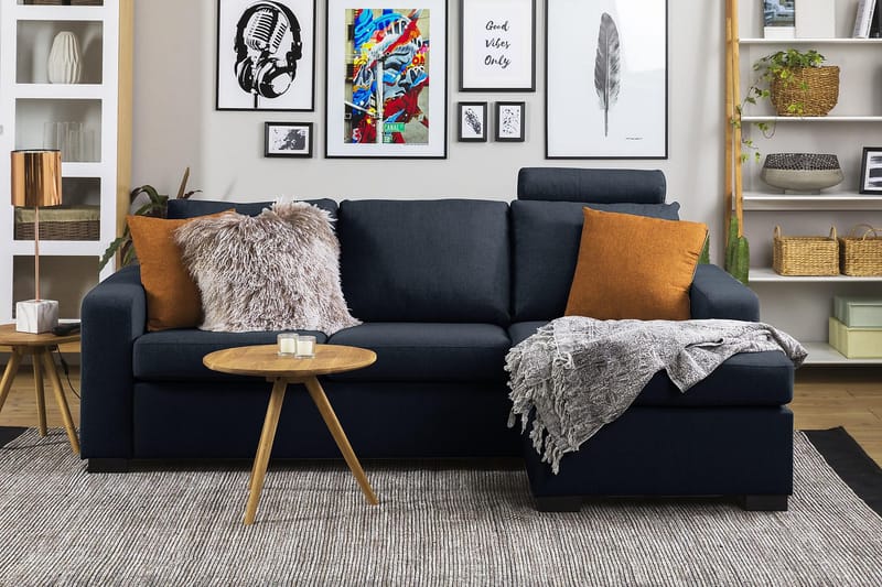 Crazy 3-seters Vendbar L-formet Sjeselongsofa i Stoff - Blå - Møbler - Sofaer - Sofaer med sjeselong - 3 seters sofa med divan