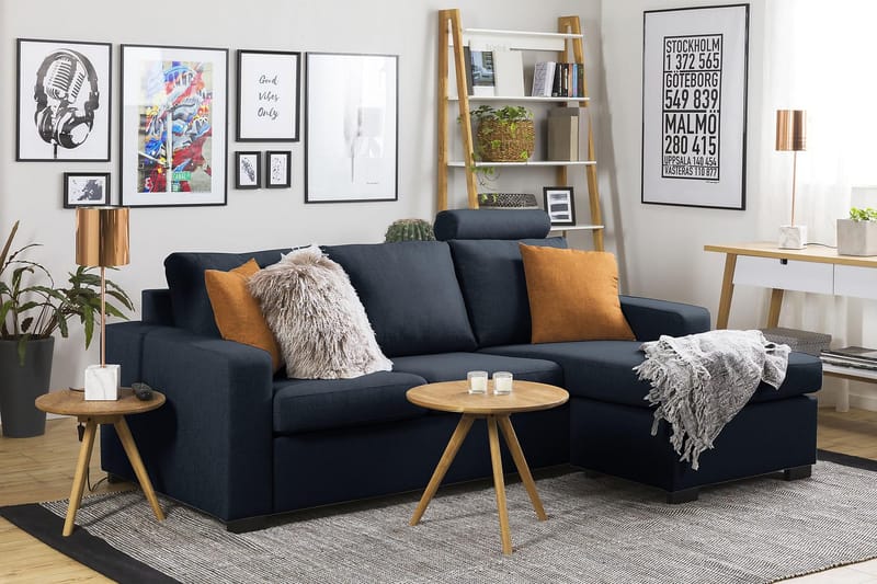 Crazy 3-seters Vendbar L-formet Sjeselongsofa i Stoff - Blå - Møbler - Sofaer - Sofaer med sjeselong - 3 seters sofa med divan