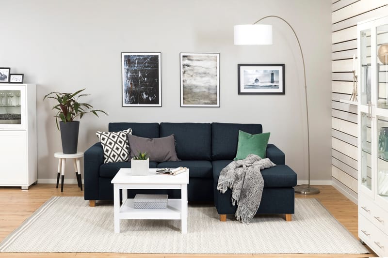 Crazy 3-seters Vendbar L-formet Sjeselongsofa i Stoff - Blå - Møbler - Sofaer - Sofaer med sjeselong - 3 seters sofa med divan