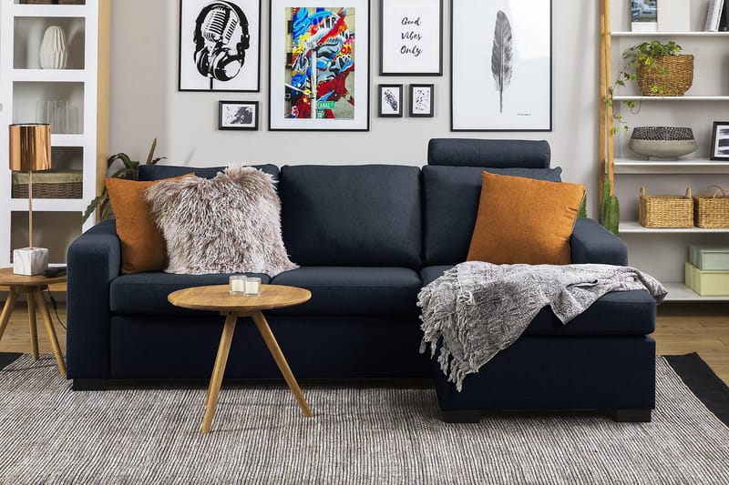 Crazy 3-seters Vendbar L-formet Sjeselongsofa i Stoff - Blå - Møbler - Sofaer - Sofaer med sjeselong - 3 seters sofa med divan