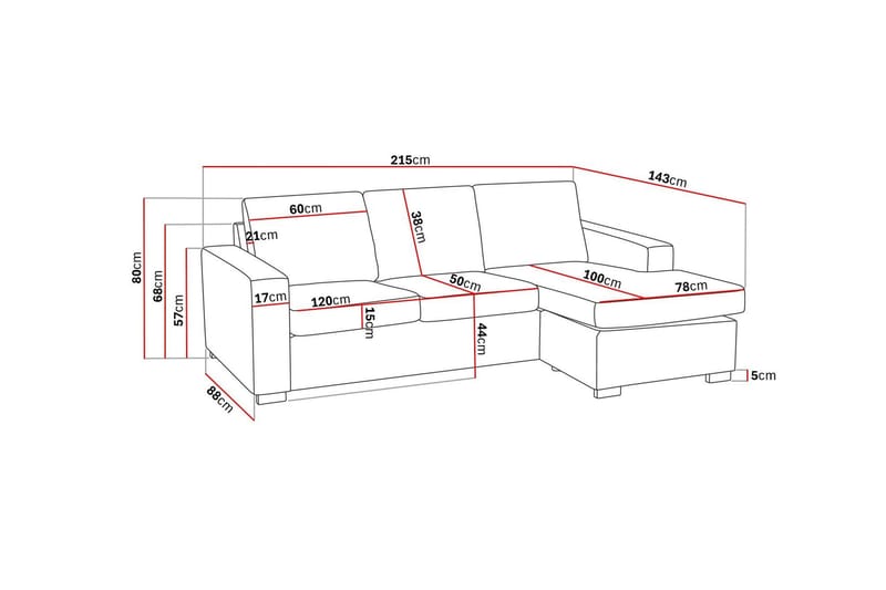 Crazy 3-seters Vendbar L-formet Sjeselongsofa i Stoff - Blå - Møbler - Sofaer - Sofaer med sjeselong - 3 seters sofa med divan