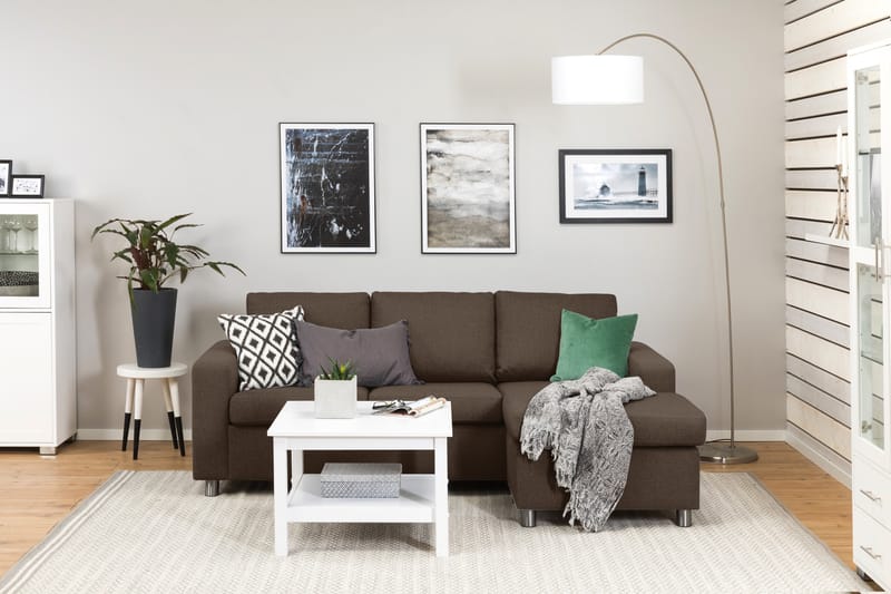 Crazy 3-seters Vendbar L-formet Sjeselongsofa i Stoff - Brun - Møbler - Sofaer - Sofaer med sjeselong - 3 seters sofa med divan
