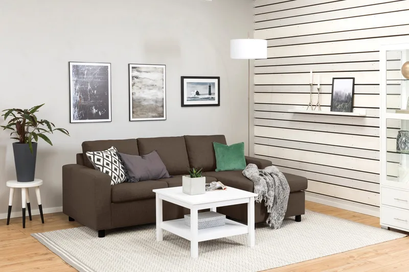 Crazy 3-seters Vendbar L-formet Sjeselongsofa i Stoff - Brun - Møbler - Sofaer - Sofaer med sjeselong - 3 seters sofa med divan