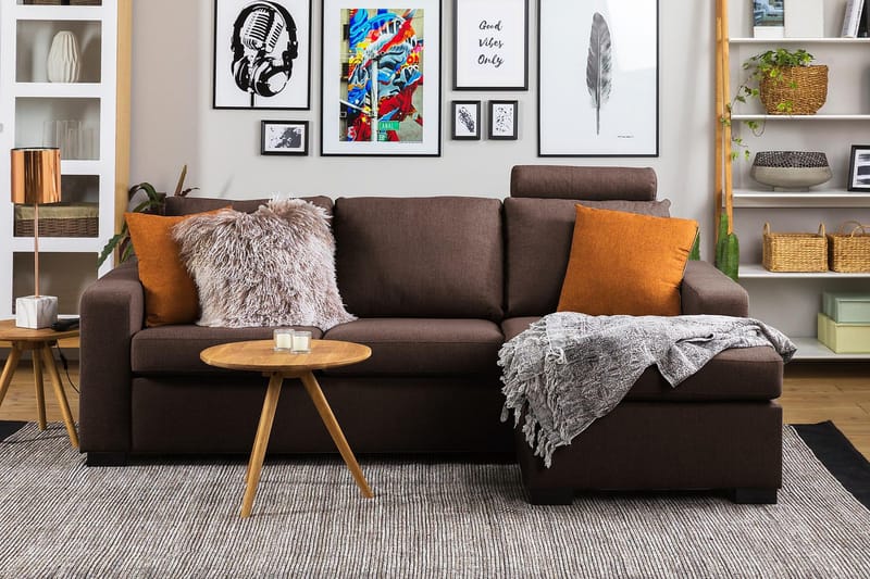 Crazy 3-seters Vendbar L-formet Sjeselongsofa i Stoff - Brun - Møbler - Sofaer - Sofaer med sjeselong - 3 seters sofa med divan