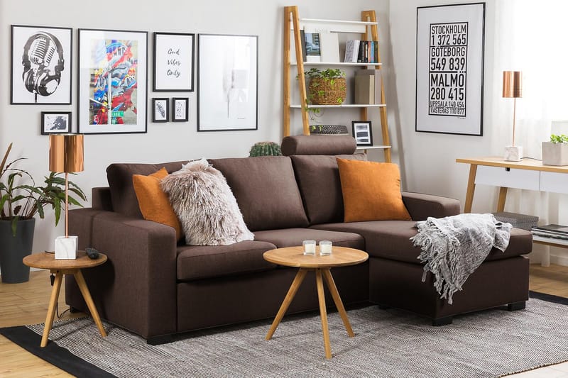 Crazy 3-seters Vendbar L-formet Sjeselongsofa i Stoff - Brun - Møbler - Sofaer - Sofaer med sjeselong - 3 seters sofa med divan