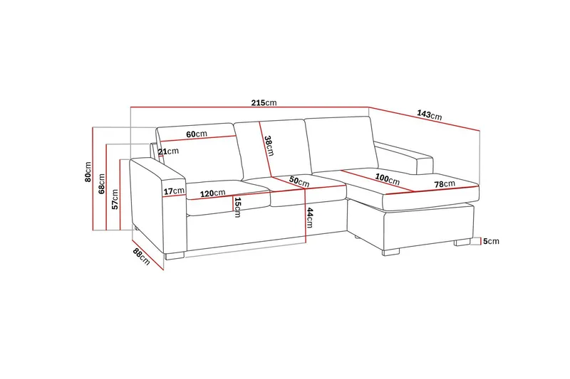 Crazy 3-seters Vendbar L-formet Sjeselongsofa i Stoff - Brun - Møbler - Sofaer - Sofaer med sjeselong - 3 seters sofa med divan