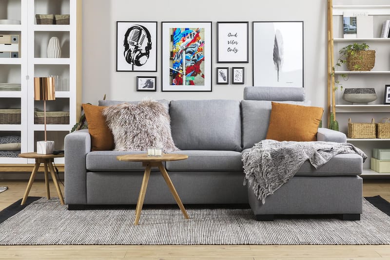 Crazy 3-seters Vendbar L-formet Sjeselongsofa i Stoff - Grå - Møbler - Sofaer - Sofaer med sjeselong - 3 seters sofa med divan