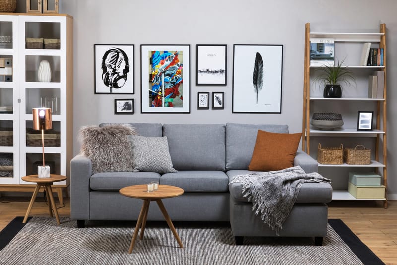 Crazy 3-seters Vendbar L-formet Sjeselongsofa i Stoff - Grå - Møbler - Sofaer - Sofaer med sjeselong - 3 seters sofa med divan