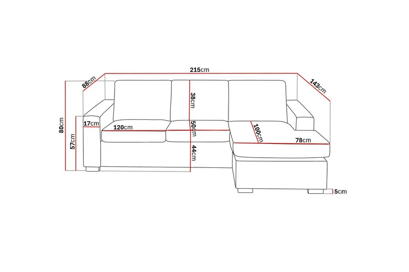 Crazy 3-seters Vendbar L-formet Sjeselongsofa i Stoff - Grå - Møbler - Sofaer - Sofaer med sjeselong - 3 seters sofa med divan