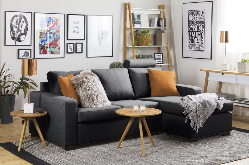 Crazy 3-seters Vendbar L-formet Sjeselongsofa i Stoff - Mørk grå - Møbler - Sofaer - Sofaer med sjeselong - 3 seters sofa med divan