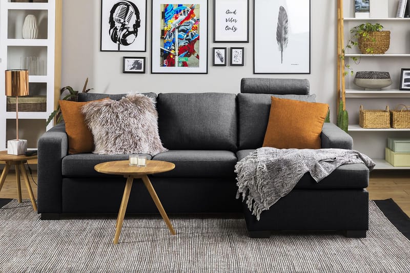 Crazy 3-seters Vendbar L-formet Sjeselongsofa i Stoff - Mørk grå - Møbler - Sofaer - Sofaer med sjeselong - 3 seters sofa med divan
