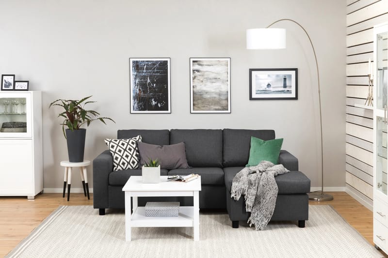 Crazy 3-seters Vendbar L-formet Sjeselongsofa i Stoff - Mørk grå - Møbler - Sofaer - Sofaer med sjeselong - 3 seters sofa med divan